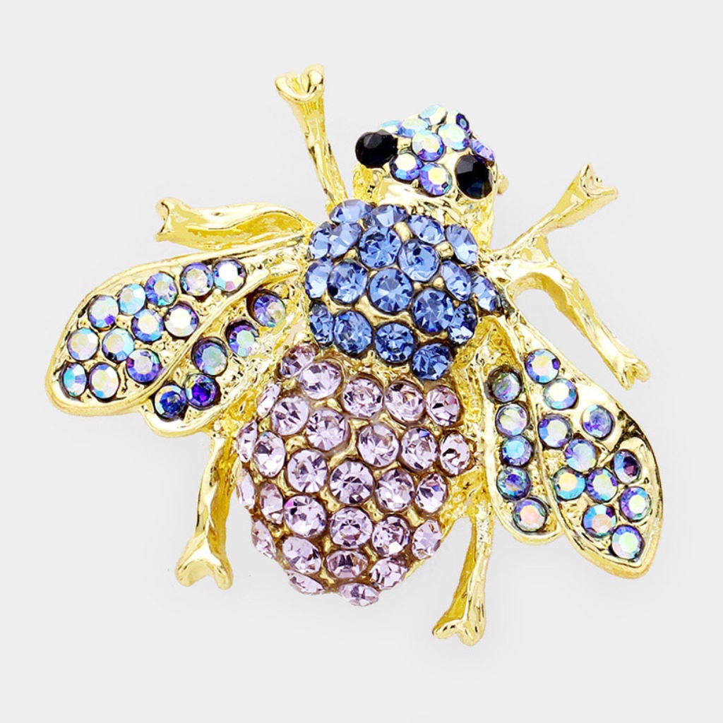 Bumble Bee Brooch Pin Blue Purple Crystals 18$